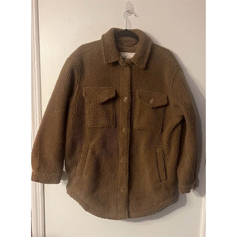 American Eagle Teddy Bear Oversized Sherpa Fleece Jacket‎ M Taupe Brown